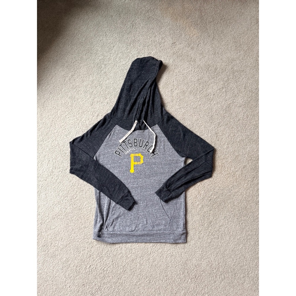 New Era MLB Pittsburgh Pirates Distressed Raglan Hoodie Gray Charcoal Small